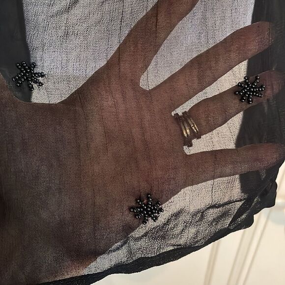 Black chiffon polyester shawl/wrap with black beads - Picture 3 of 7